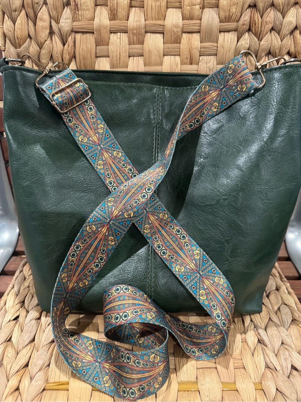 Green Faux Vegan Leather bag purse matching adjustable crossbody shoulder bag